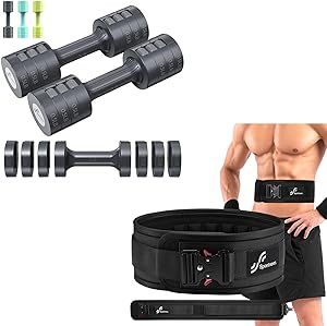 Adjustable Dumbbells Weights Set with Weight Lifting Belt Quick Locking Weightlifting Belt