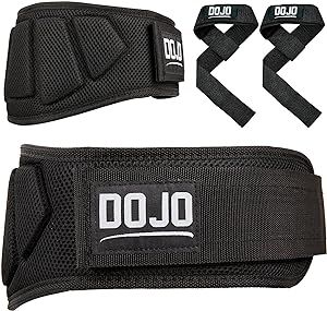 Dojo Weight Lifting Belt (L- SIZE) With Extra Back Support + Strap Pair | Cross Training Bodybuilding Fitness | Powerlifting Deadlift Weightlifting | Neoprene Gym Belt for Weights